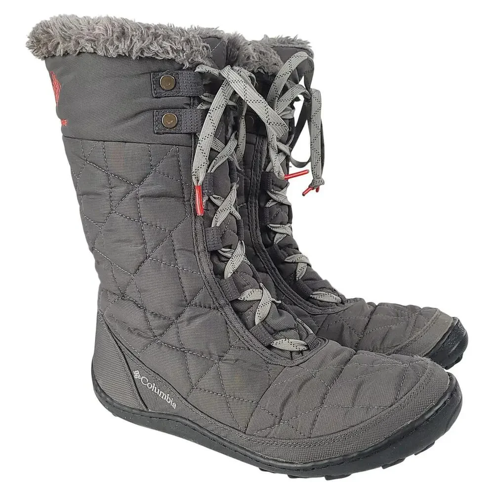 Columbia Minx Mid Boots Women 9 Gray Lace Up Waterproof Faux Fur Lining Winter